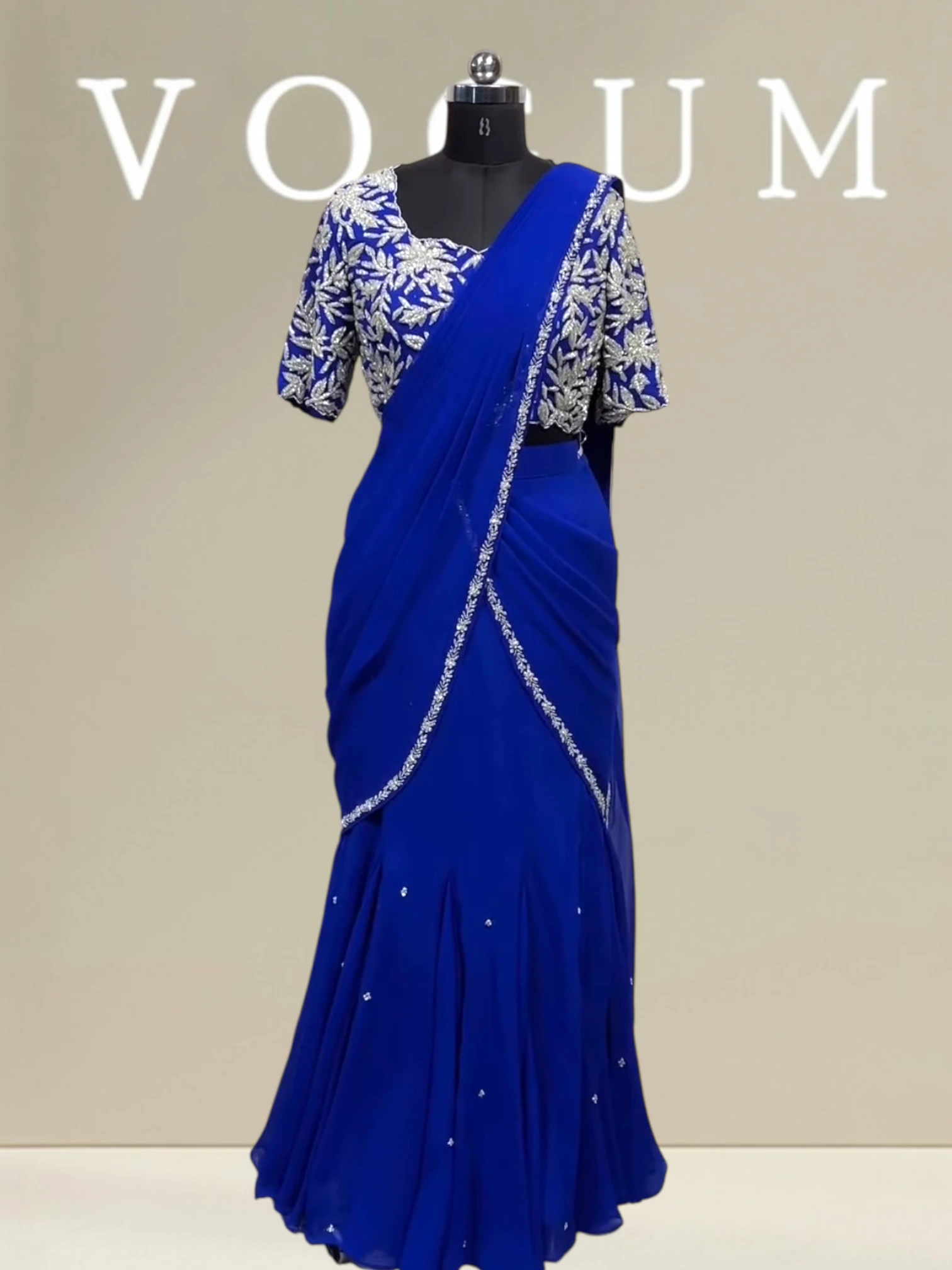 Silver glass work drape skirt saree related product